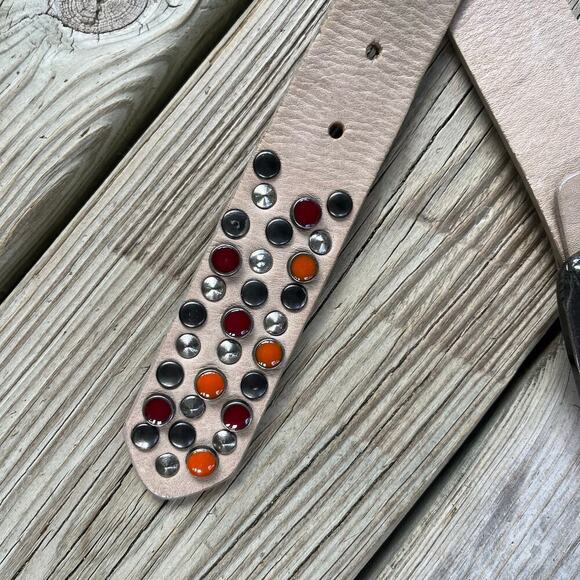 Velez Women's Cream Leather Beaded Western Style Belt Size M - Picture 4 of 8